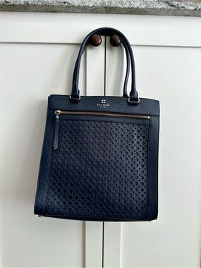 kate spade Navy Perforated Leather Top-Handle Tote